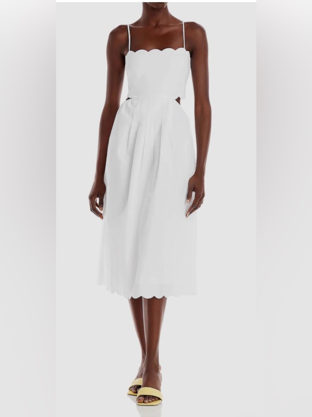 Lucy Paris White Scallop-Edge Midi Dress with Cutout Size S